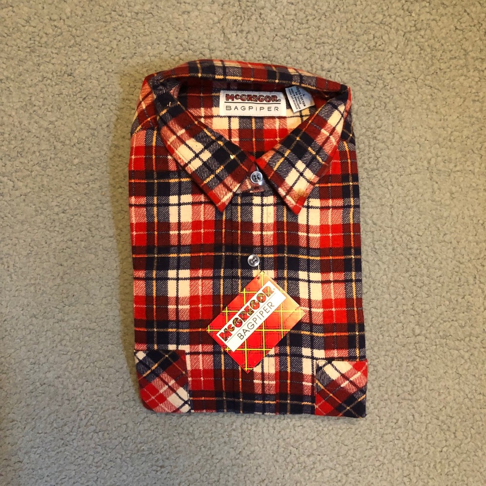 VTG McGregor Bagpiper Flannel Shirt‎ Mens Large Red Plaid Cotton NWT Deadstock